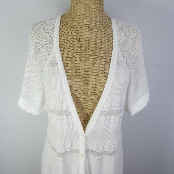 Banana Republic Women XL White SS Cotton Blend Empire Waist Cardigan Lace Detail - Picture 6 of 9